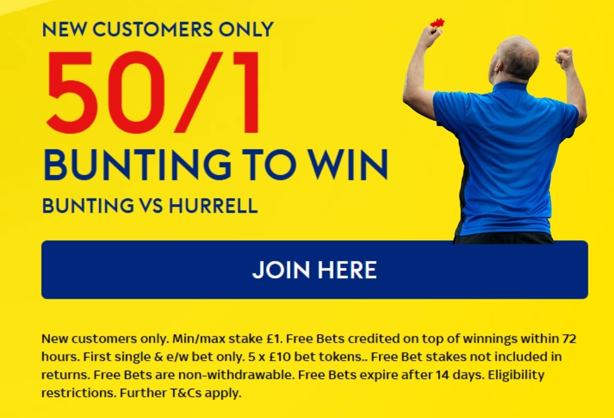 Sky Bet Darts Offer: Get 50/1 on Stephen Bunting to Beat James Hurrell