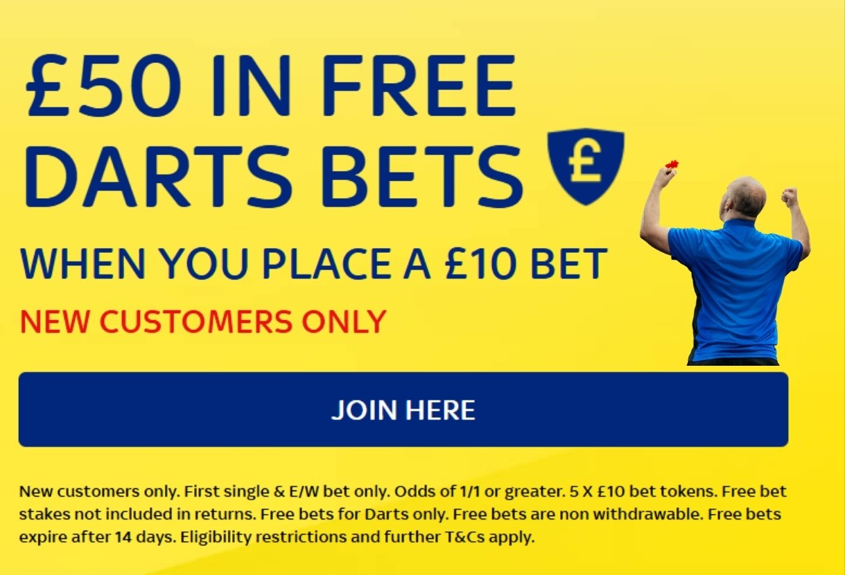Bet £10 on the World Darts Championship, Get £50 in Free Bets with Sky Bet