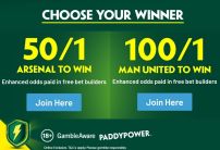 Paddy Power Sign Up Offer: Get 50/1 on Arsenal or 100/1 on Man United to Win