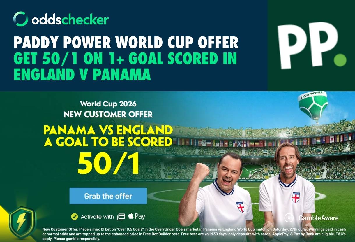Get 50/1 on 1+ Goals Scored in England v Panama with Paddy Power's World Cup Offer