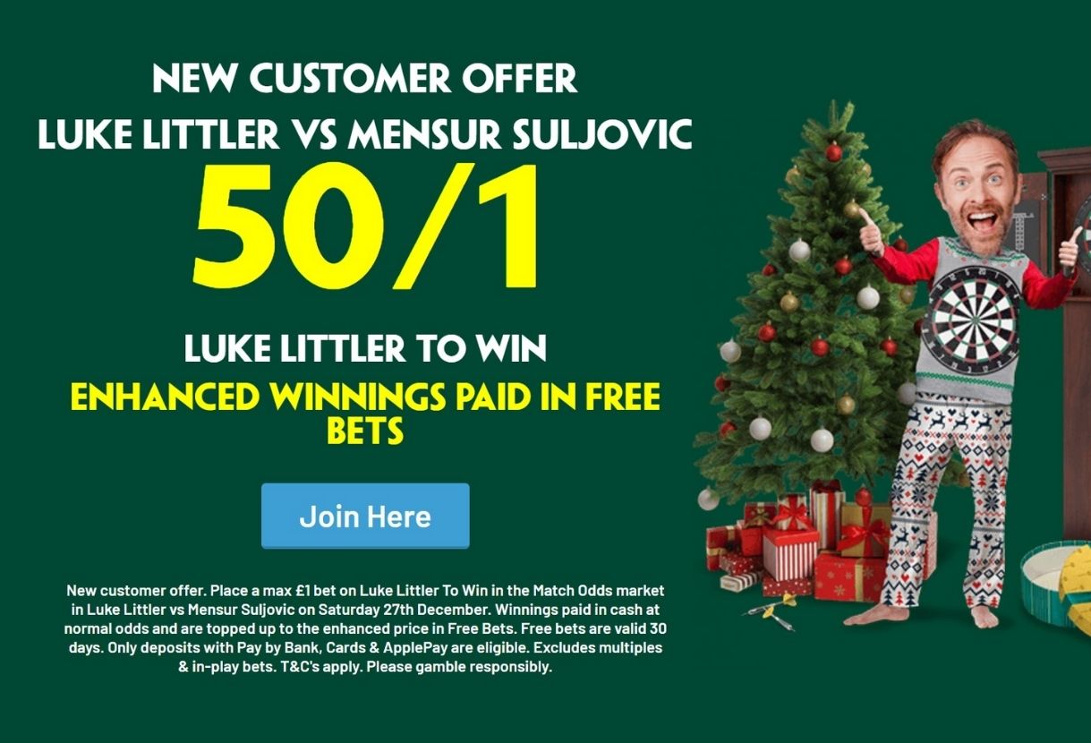 Paddy Power World Darts Championship Offer: Get 50/1 on Littler to Beat Suljovic