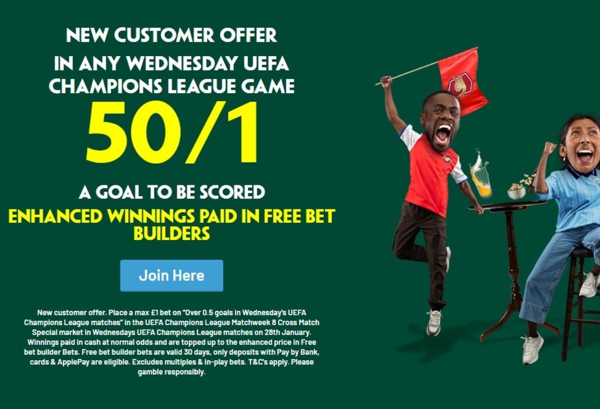 Paddy Power Champions League Offer: Get 50/1 on 1+ Goal Scored in any UCL Game Tonight