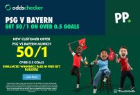 Paddy Power Champions League Sign Up Offer: Get 50/1 on 1+ Goals in PSG v Bayern