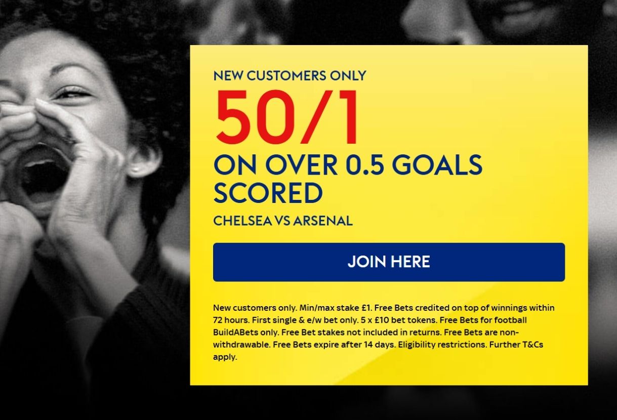 Chelsea v Arsenal Sky Bet Offer: Get 50/1 on Over 0.5 Goals Scored
