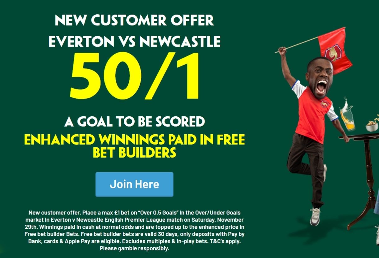 Everton v Newcastle Offer: Get 50/1 on a Goal to be Scored with Paddy Power