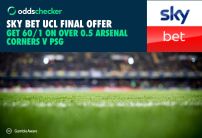 Sky Bet PSG v Arsenal Offer: Get 60/1 on 1+ Arsenal Corners in the UCL Final
