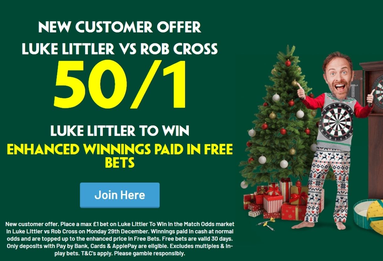 World Darts Championship Paddy Power Offer: Get 50/1 on Luke Littler to beat Rob Cross