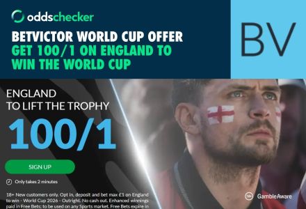 BetVictor Sign Up Offer: Get 100/1 on England to Win the World Cup
