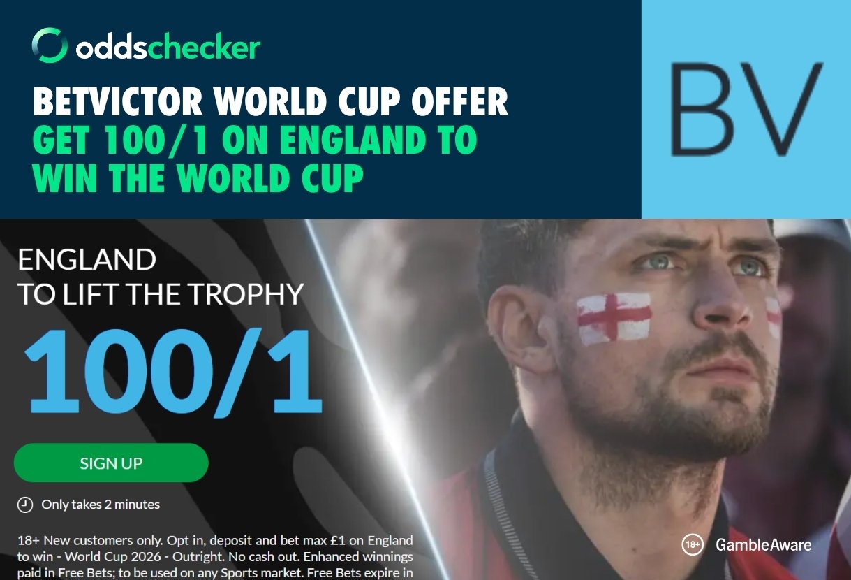 BetVictor Sign Up Offer: Get 100/1 on England to Win the World Cup