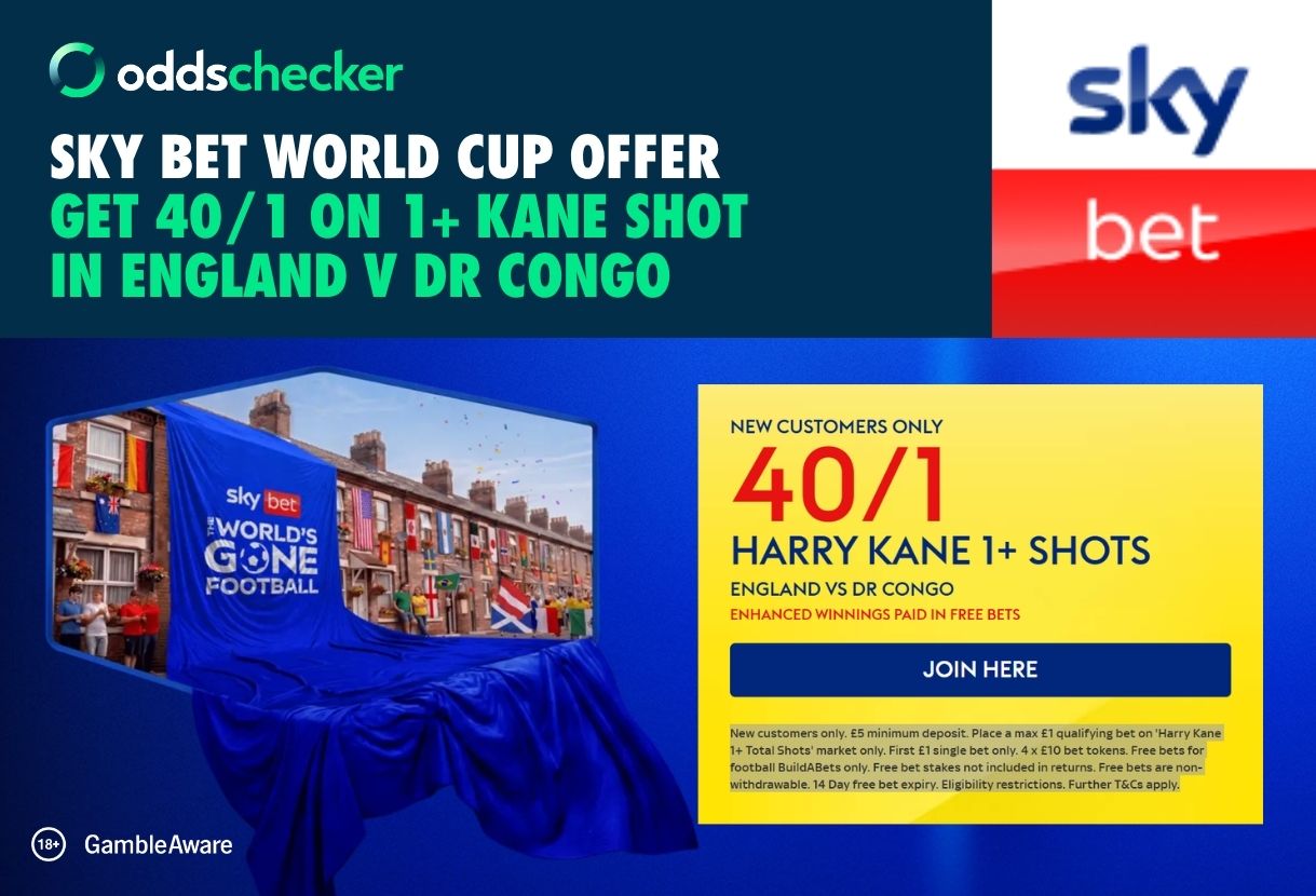 Sky Bet World Cup Offer: Get 40/1 on 1+ Kane Shot in England v DR Congo