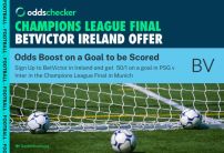 Champions League Odds Boost: Get 50/1 on a Goal to be Scored in PSG v Inter with BetVictor Ireland
