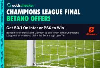 Champions League Final Odds Boost: Get 50/1 on PSG or Inter with Betano