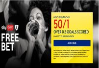 Sky Bet Offer: Get 50/1 On Over 0.5 Goals in Man City v Bournemouth