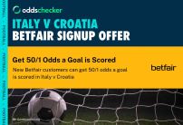 Betfair Sign Up Offer: Get 50/1 Odds That 1+ Goal is Scored in Italy v Croatia