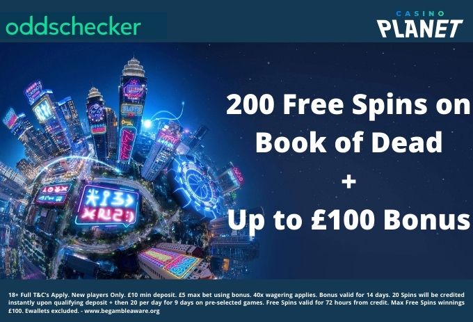 Casino Planet Bonus Offer: 200 Free Spins on Book of Dead