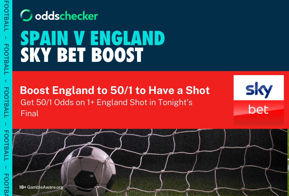 Euro 2024 Final Betting Offer: Sky Bet England 50/1 1+ Shot Against Spain Promotion