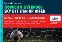 Sky Bet 50/1 Odds Boost: 1+ Shot on Target in Ipswich v Liverpool Promotion