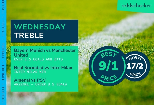 Football Accumulator Tips: Wednesday's Champions League 9/1 Treble