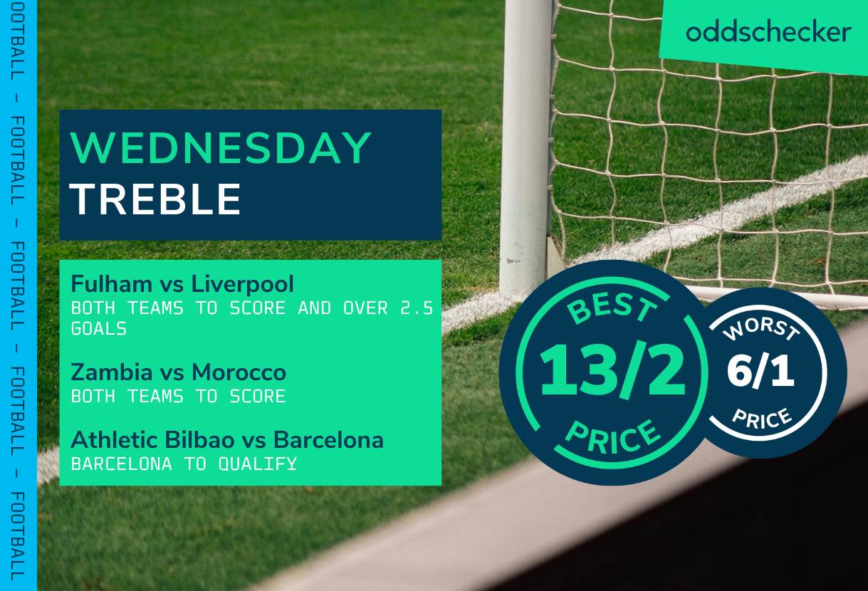 Football Accumulator Tips: 13/2 Wednesday Treble featuring Fulham Liverpool